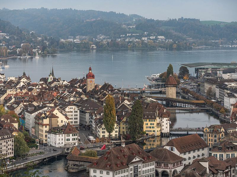 Top Views Challenge — View from the Gütsch across the old town, the river Reuss and Lake Lucerne